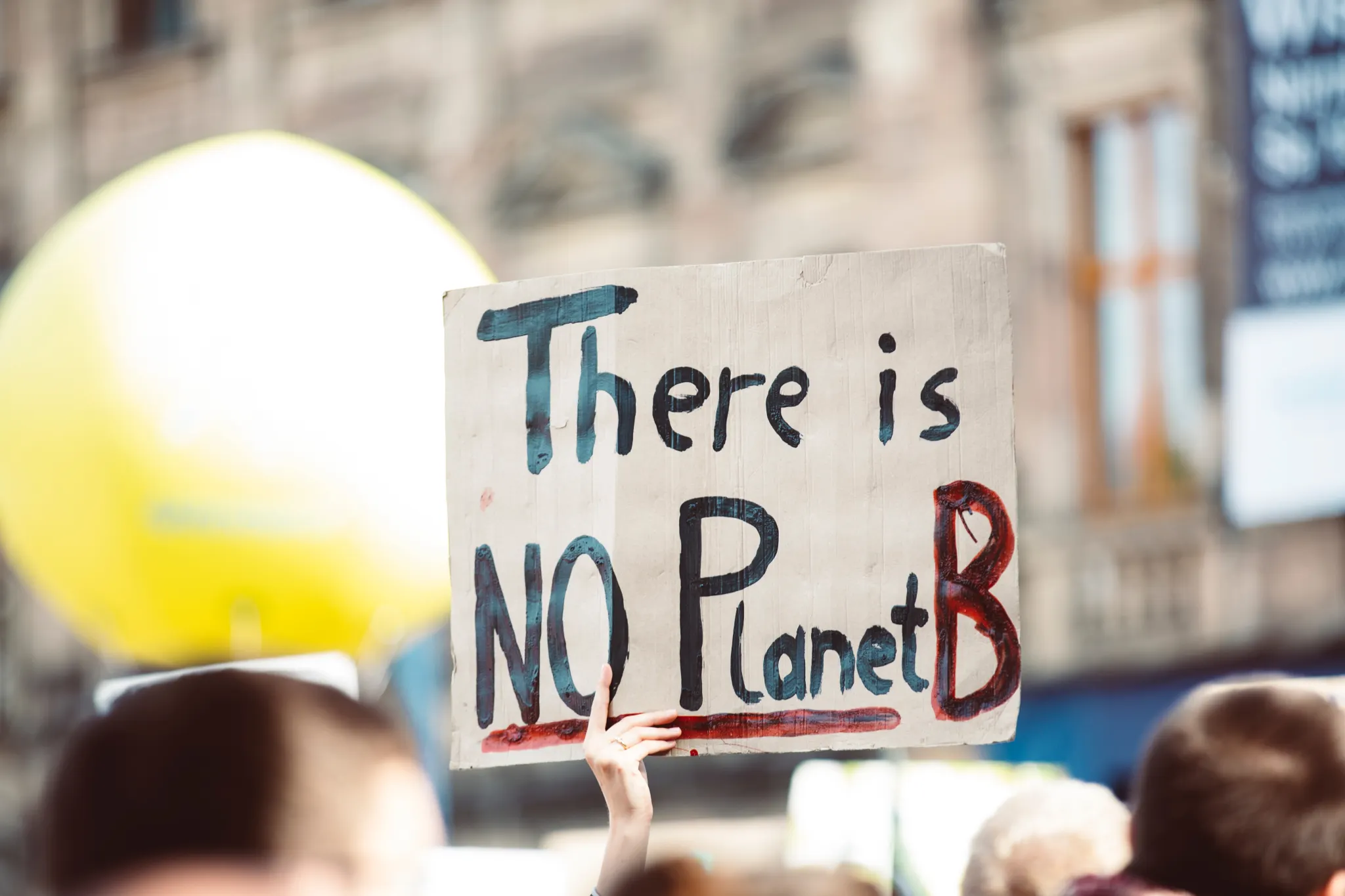 A placard held at a protest bearing the words 'There is no Planet B' emphasising the importance of listening to climate ambitions